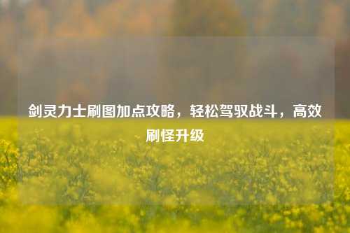 剑灵力士刷图加点攻略，轻松驾驭战斗，高效刷怪升级