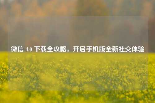 微信 4.0 下载全攻略，开启手机版全新社交体验