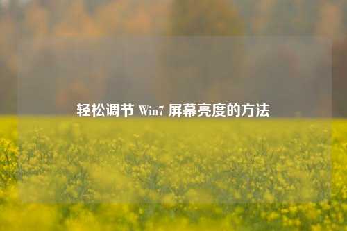 轻松调节 Win7 屏幕亮度的方法