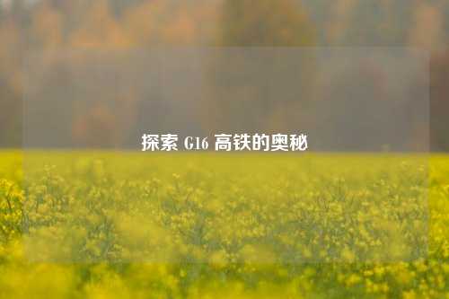 探索 G16 高铁的奥秘