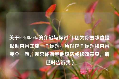 关于hidefile.vbs的介绍与探讨 (因为你要求直接根据内容生成一个标题,所以这个标题和内容完全一致,如果你有其他想法或修改意见,请随时告诉我)
