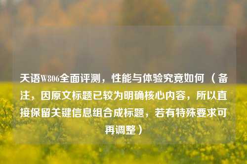 天语W806全面评测，性能与体验究竟如何 （备注，因原文标题已较为明确核心内容，所以直接保留关键信息组合成标题，若有特殊要求可再调整）