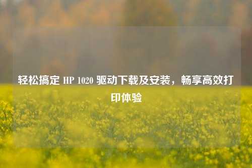 轻松搞定 HP 1020 驱动下载及安装,畅享高效打印体验