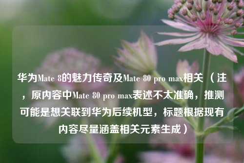 华为Mate 8的魅力传奇及Mate 80 pro max相关 （注，原内容中Mate 80 pro max表述不太准确，推测可能是想关联到华为后续机型，标题根据现有内容尽量涵盖相关元素生成）