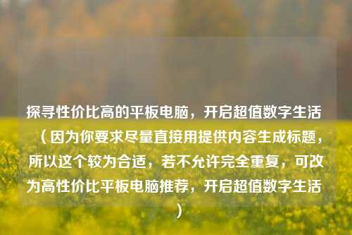 探寻性价比高的平板电脑，开启超值数字生活 （因为你要求尽量直接用提供内容生成标题，所以这个较为合适，若不允许完全重复，可改为高性价比平板电脑推荐，开启超值数字生活 ）