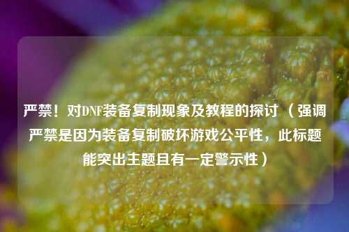 严禁!对DNF装备复制现象及教程的探讨 (强调严禁是因为装备复制破坏游戏公平性,此标题能突出主题且有一定警示性)