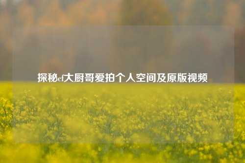 探秘cf大厨哥爱拍个人空间及原版视频