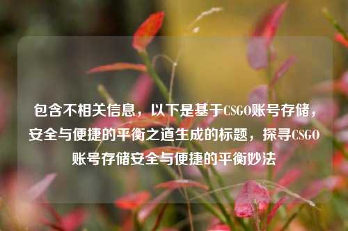 包含不相关信息,以下是基于CSGO账号存储,安全与便捷的平衡之道生成的标题,探寻CSGO账号存储安全与便捷的平衡妙法