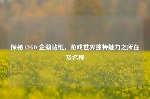 探秘 CSGO 企鹅贴纸，游戏世界独特魅力之所在及名称