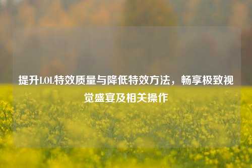 提升LOL特效质量与降低特效方法，畅享极致视觉盛宴及相关操作