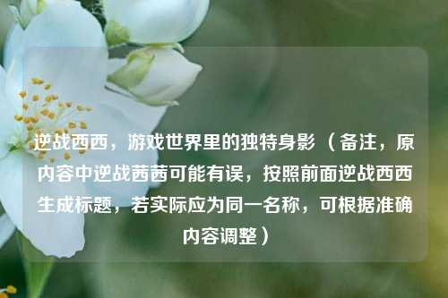 逆战西西,游戏世界里的独特身影 (备注,原内容中逆战茜茜可能有误,按照前面逆战西西生成标题,若实际应为同一名称,可根据准确内容调整)