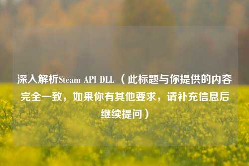 深入解析Steam API DLL （此标题与你提供的内容完全一致，如果你有其他要求，请补充信息后继续提问）