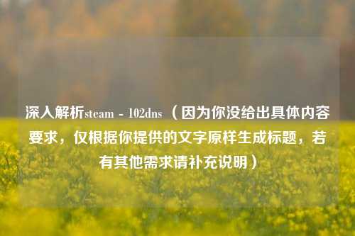 深入解析steam - 102dns （因为你没给出具体内容要求，仅根据你提供的文字原样生成标题，若有其他需求请补充说明）