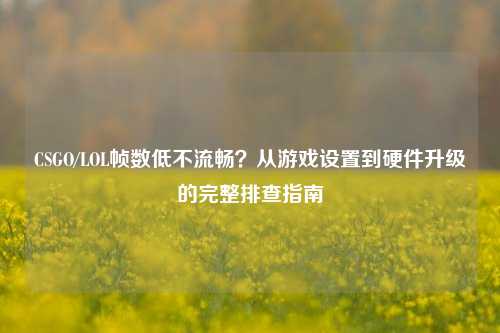 CSGO/LOL帧数低不流畅？从游戏设置到硬件升级的完整排查指南