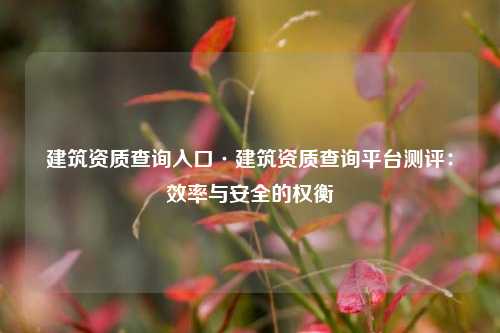 建筑资质查询入口·建筑资质查询平台测评：效率与安全的权衡